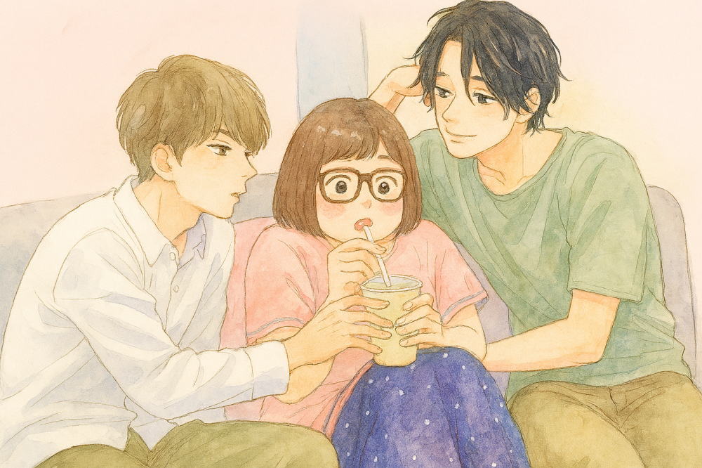 ソファでくつろぐ3人