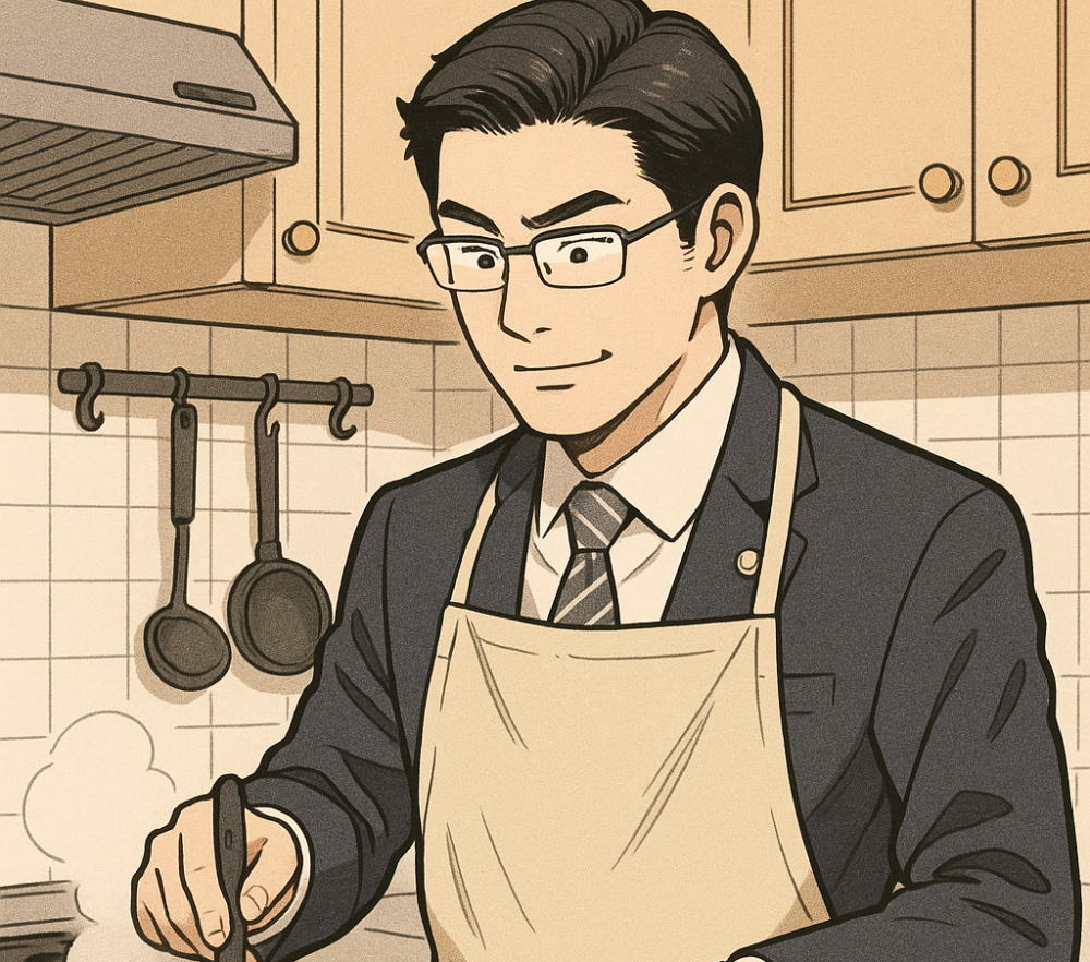 料理を作る史朗(シロさん)さん