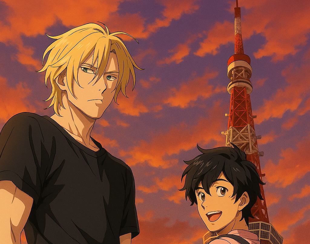 BANANA FISH 光の庭の登場人物が夕焼けの東京タワーの前で出会う